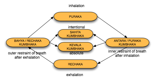 inhalation and exhalation diagram. puraka, inhalation
